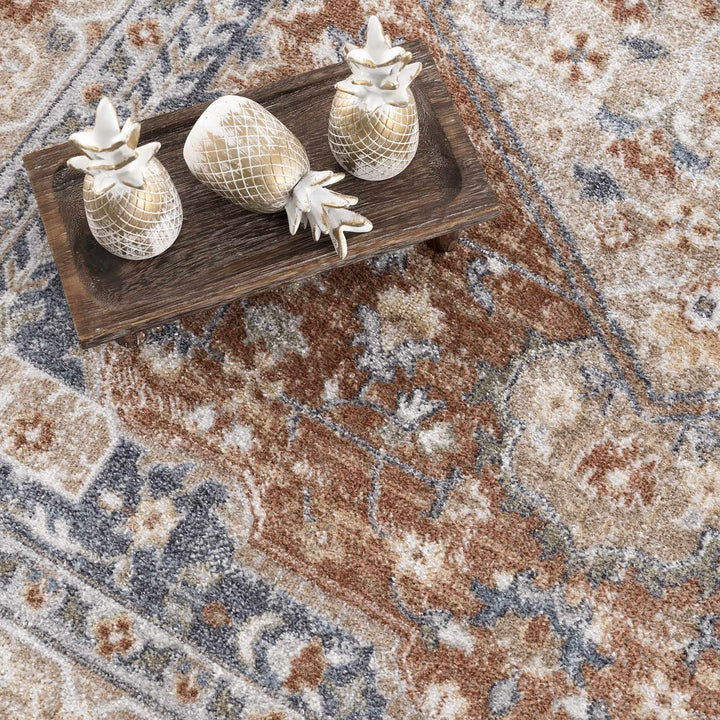 Traditional Camel, Brown and Charcoal Vintage Style Washable Multi Size Turkish Design Rug - The Rug Decor