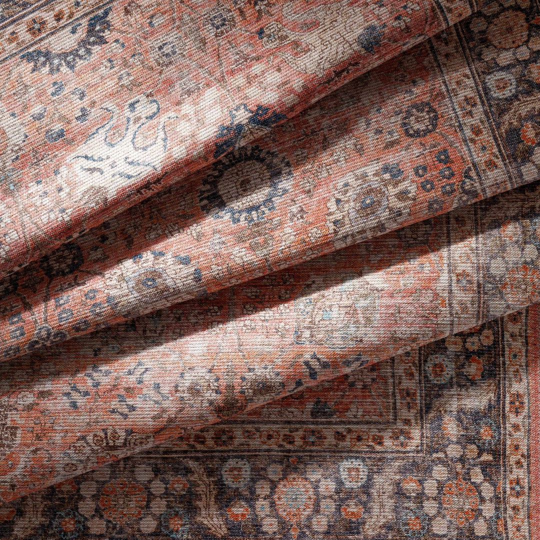 Traditional Design Floral Rust And Charcoal Washable Area Rug - The Rug Decor