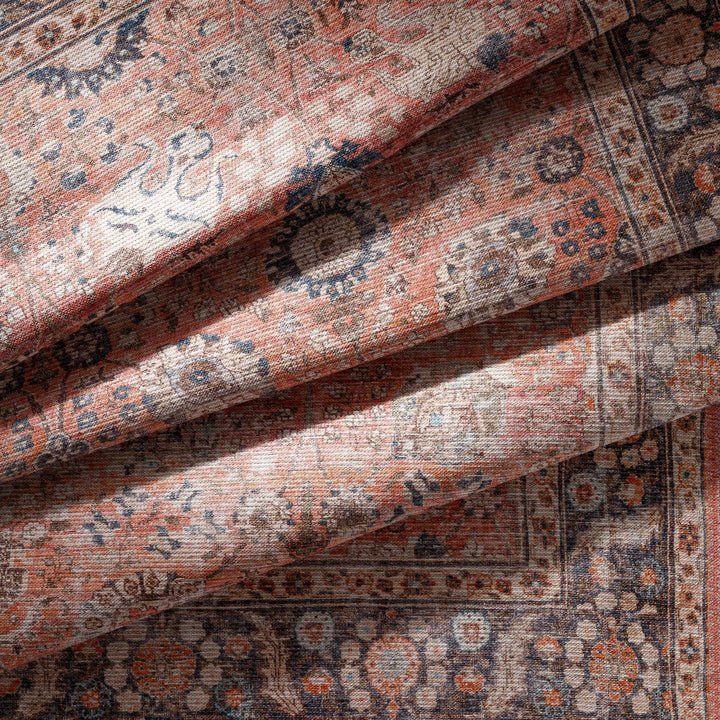 Traditional Design Floral Rust And Charcoal Washable Area Rug - The Rug Decor