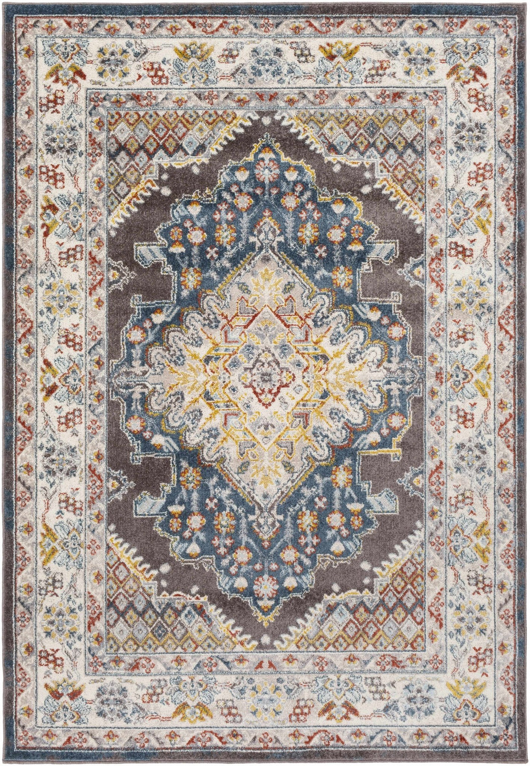 Traditional Design Heriz Serapi Cream, Charcoal, Blue, Gray, Mustard, red area rug - The Rug Decor