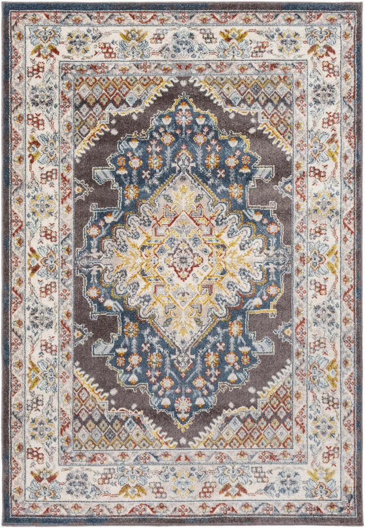 Traditional Design Heriz Serapi Cream, Charcoal, Blue, Gray, Mustard, red area rug - The Rug Decor