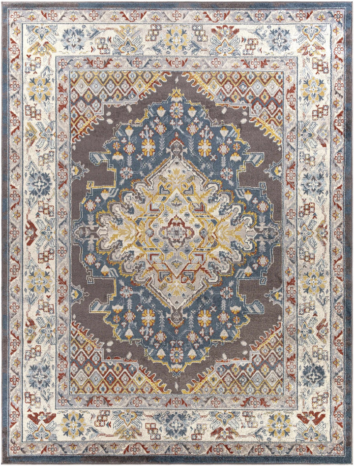 Traditional Design Heriz Serapi Cream, Charcoal, Blue, Gray, Mustard, red area rug - The Rug Decor