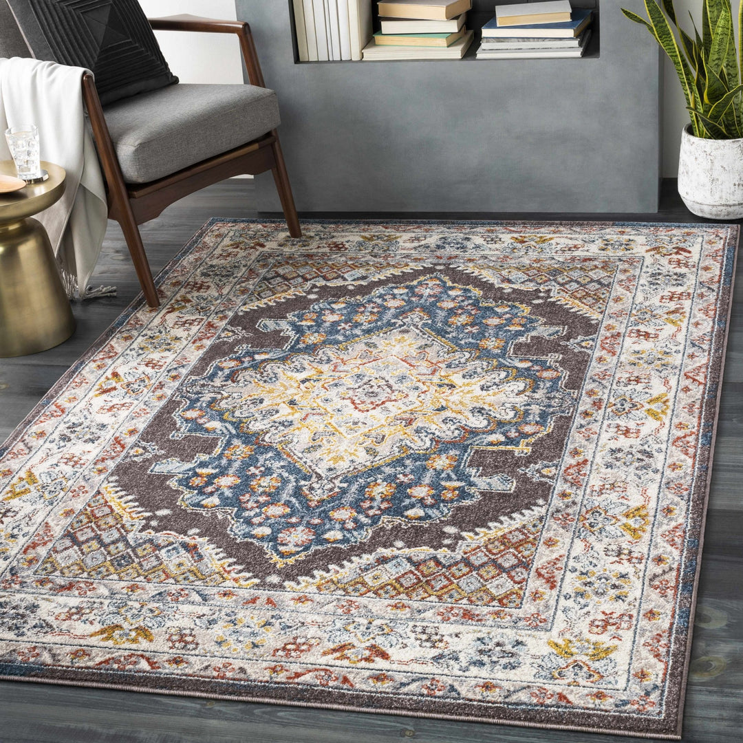 Traditional Design Heriz Serapi Cream, Charcoal, Blue, Gray, Mustard, red area rug - The Rug Decor