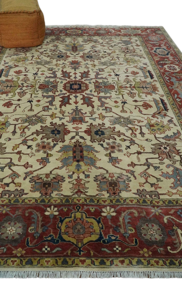 Traditional Floral Beige and Brown Vintage Style Hand knotted 8x10 wool Area Rug - The Rug Decor
