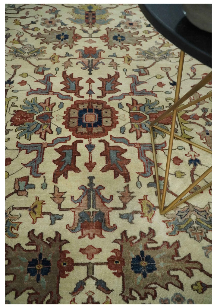 Traditional Floral Beige and Brown Vintage Style Hand knotted 8x10 wool Area Rug - The Rug Decor