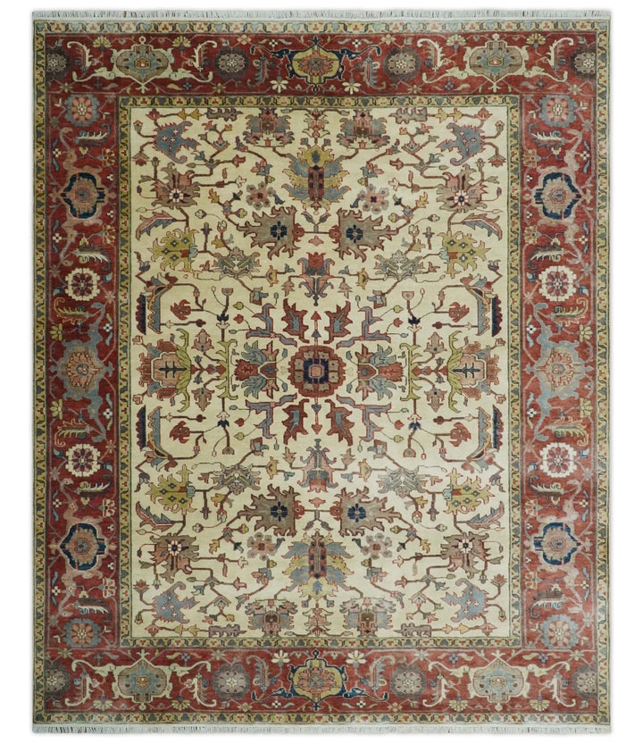 Traditional Floral Beige and Brown Vintage Style Hand knotted 8x10 wool Area Rug - The Rug Decor