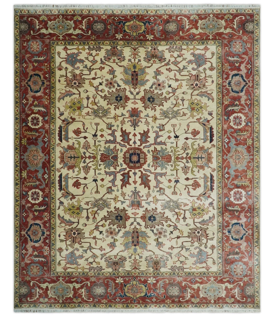 Traditional Floral Beige and Brown Vintage Style Hand knotted 8x10 wool Area Rug - The Rug Decor