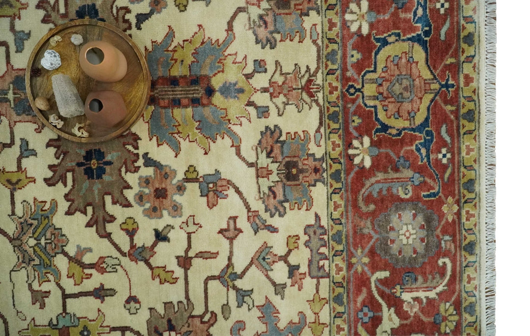 Traditional Floral Beige and Brown Vintage Style Hand knotted 8x10 wool Area Rug - The Rug Decor