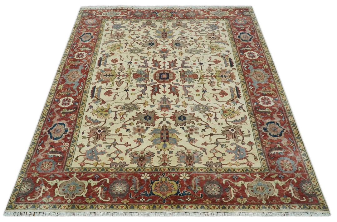 Traditional Floral Beige and Brown Vintage Style Hand knotted 8x10 wool Area Rug - The Rug Decor