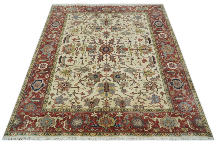 Traditional Floral Beige and Brown Vintage Style Hand knotted 8x10 wool Area Rug - The Rug Decor