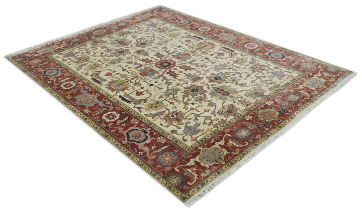 Traditional Floral Beige and Brown Vintage Style Hand knotted 8x10 wool Area Rug - The Rug Decor