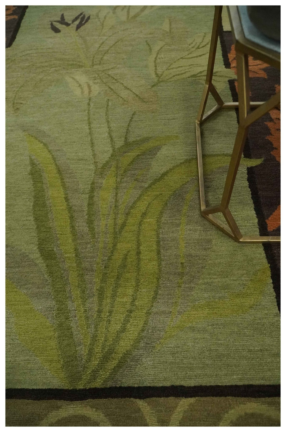 Traditional Floral Block Design Green, Brown and Rust Hand knotted 5x8 Indoor wool Area Rug - The Rug Decor