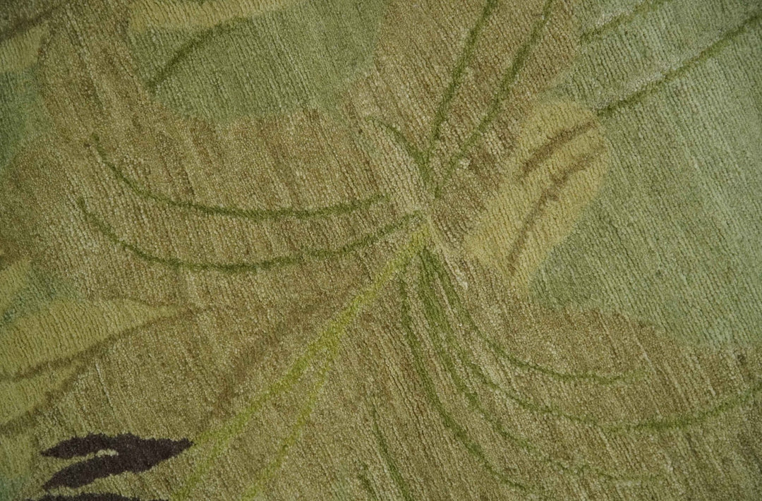 Traditional Floral Block Design Green, Brown and Rust Hand knotted 5x8 Indoor wool Area Rug - The Rug Decor