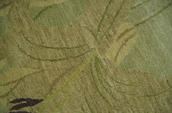 Traditional Floral Block Design Green, Brown and Rust Hand knotted 5x8 Indoor wool Area Rug - The Rug Decor