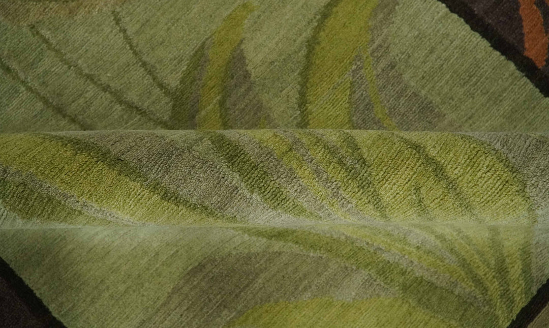 Traditional Floral Block Design Green, Brown and Rust Hand knotted 5x8 Indoor wool Area Rug - The Rug Decor