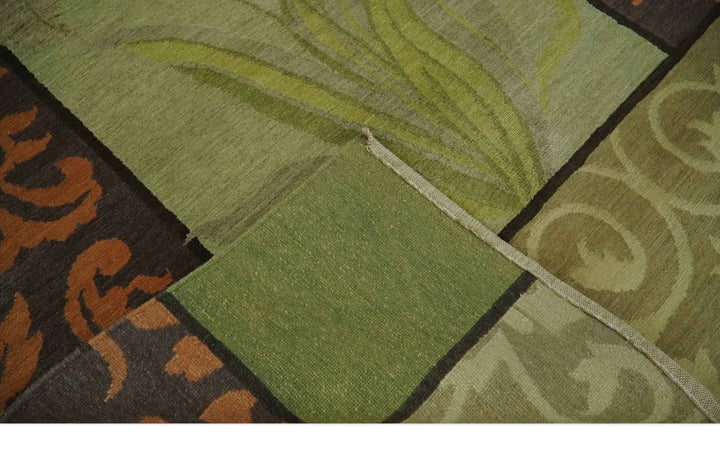 Traditional Floral Block Design Green, Brown and Rust Hand knotted 5x8 Indoor wool Area Rug - The Rug Decor