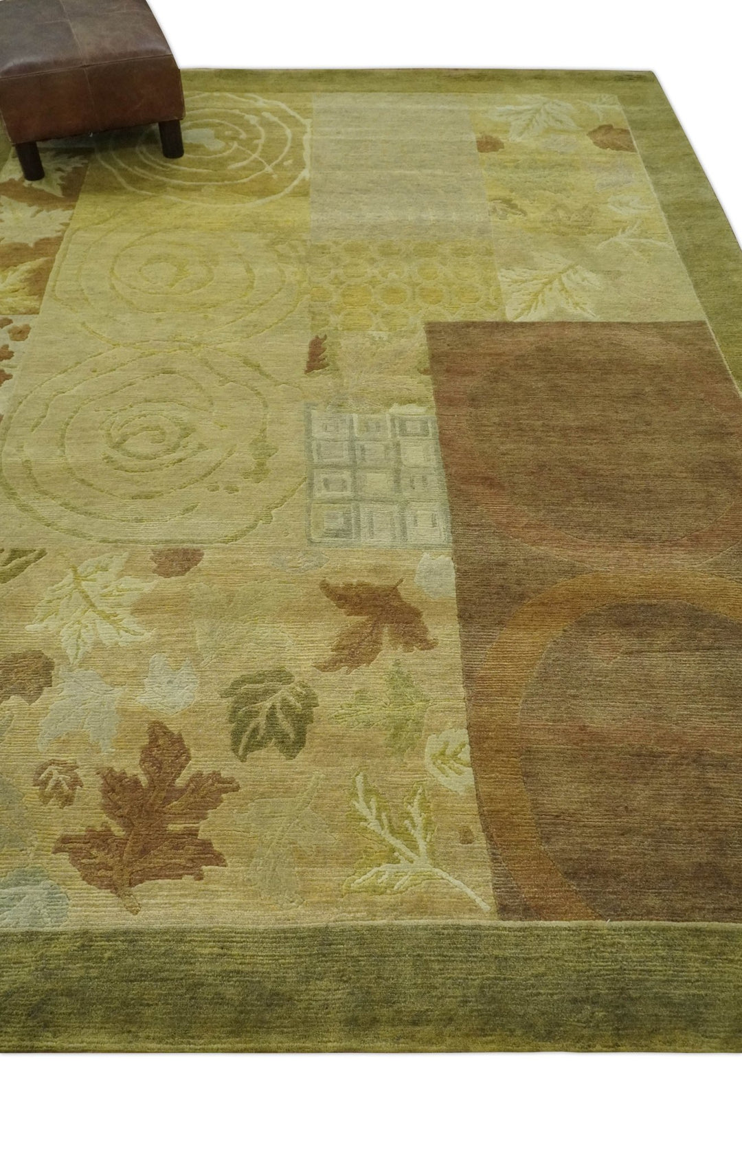 Traditional Floral Block Design Olive, Green and Brown Hand knotted 6x8 wool Area Rug - The Rug Decor