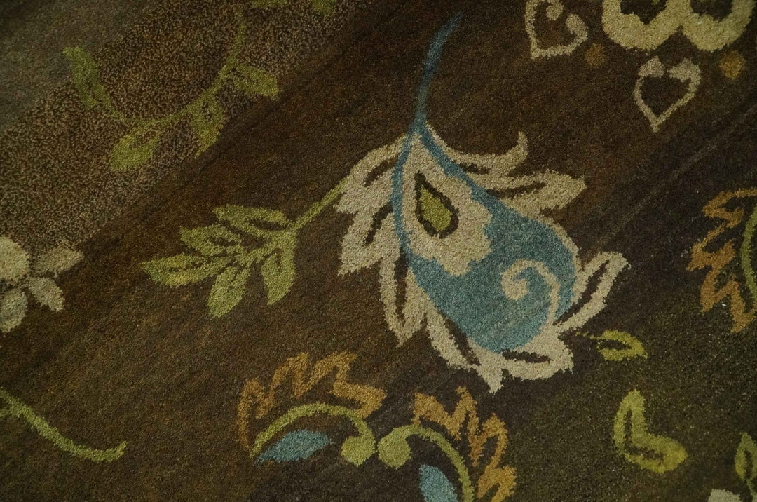 Traditional Floral Green, Beige, Brown and Teal Fine Hand knotted wool Area Rug - The Rug Decor
