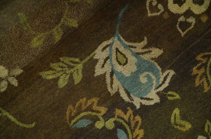 Traditional Floral Green, Beige, Brown and Teal Fine Hand knotted wool Area Rug - The Rug Decor