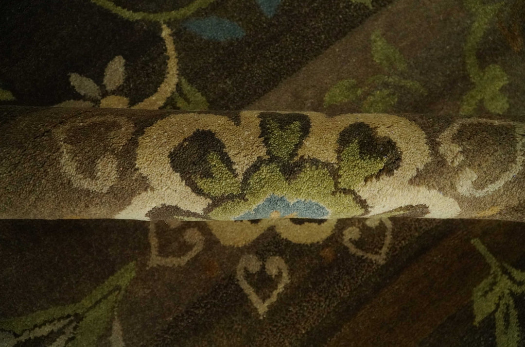 Traditional Floral Green, Beige, Brown and Teal Fine Hand knotted wool Area Rug - The Rug Decor