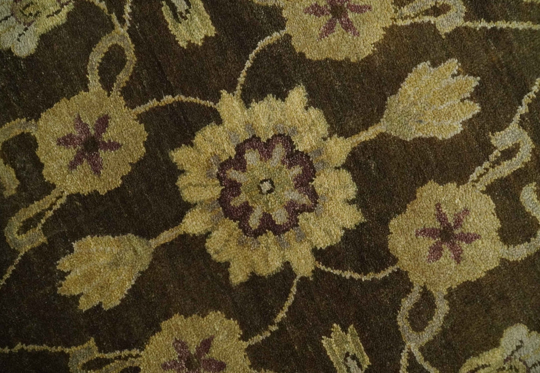 Traditional Floral Olive and Brown Hand knotted Oushak 9.7x13.11 wool Area Rug - The Rug Decor