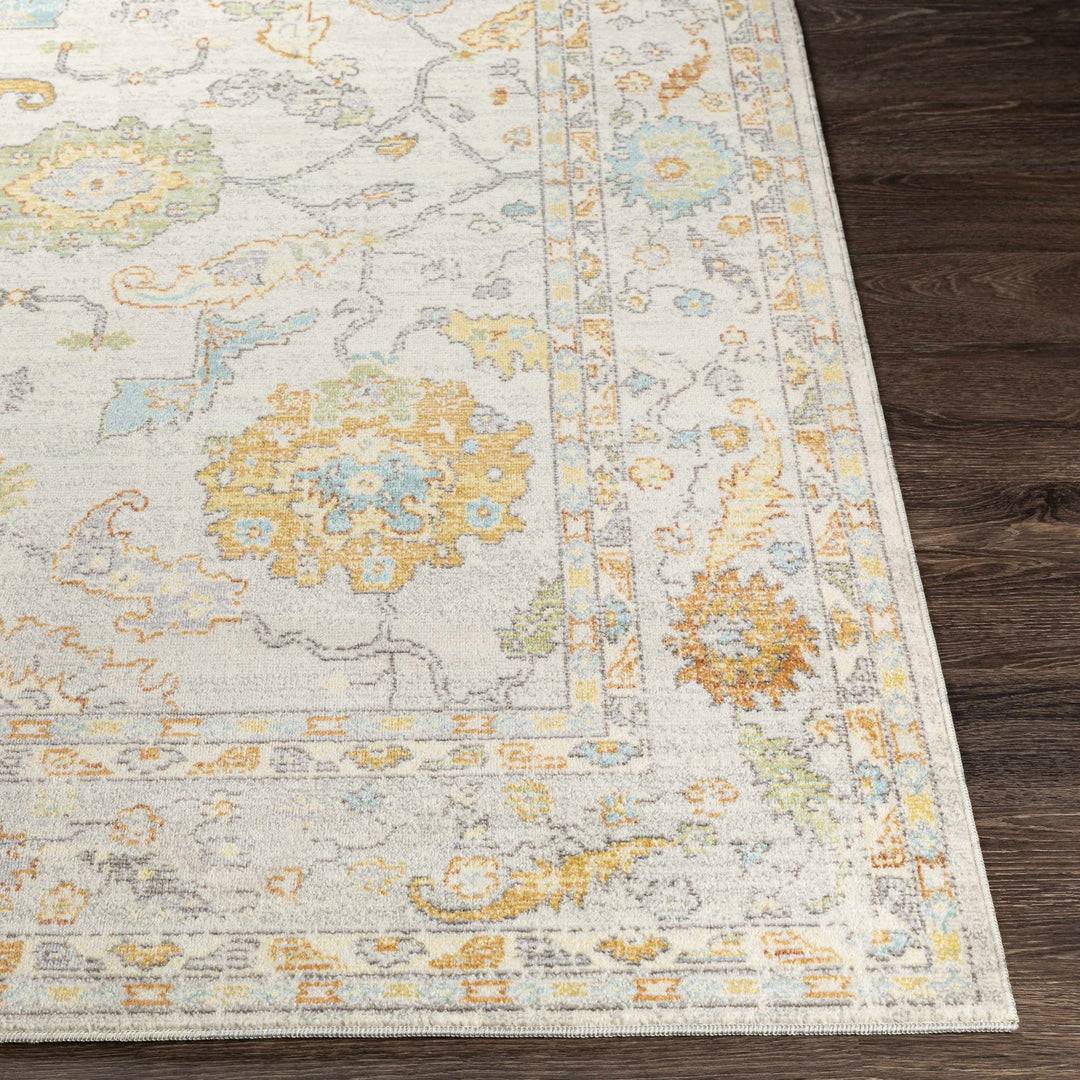 Traditional Floral Oushak Desing Ivory, Saffron, Charcoal, Beige, Brown, Ocean Blue area rug - The Rug Decor