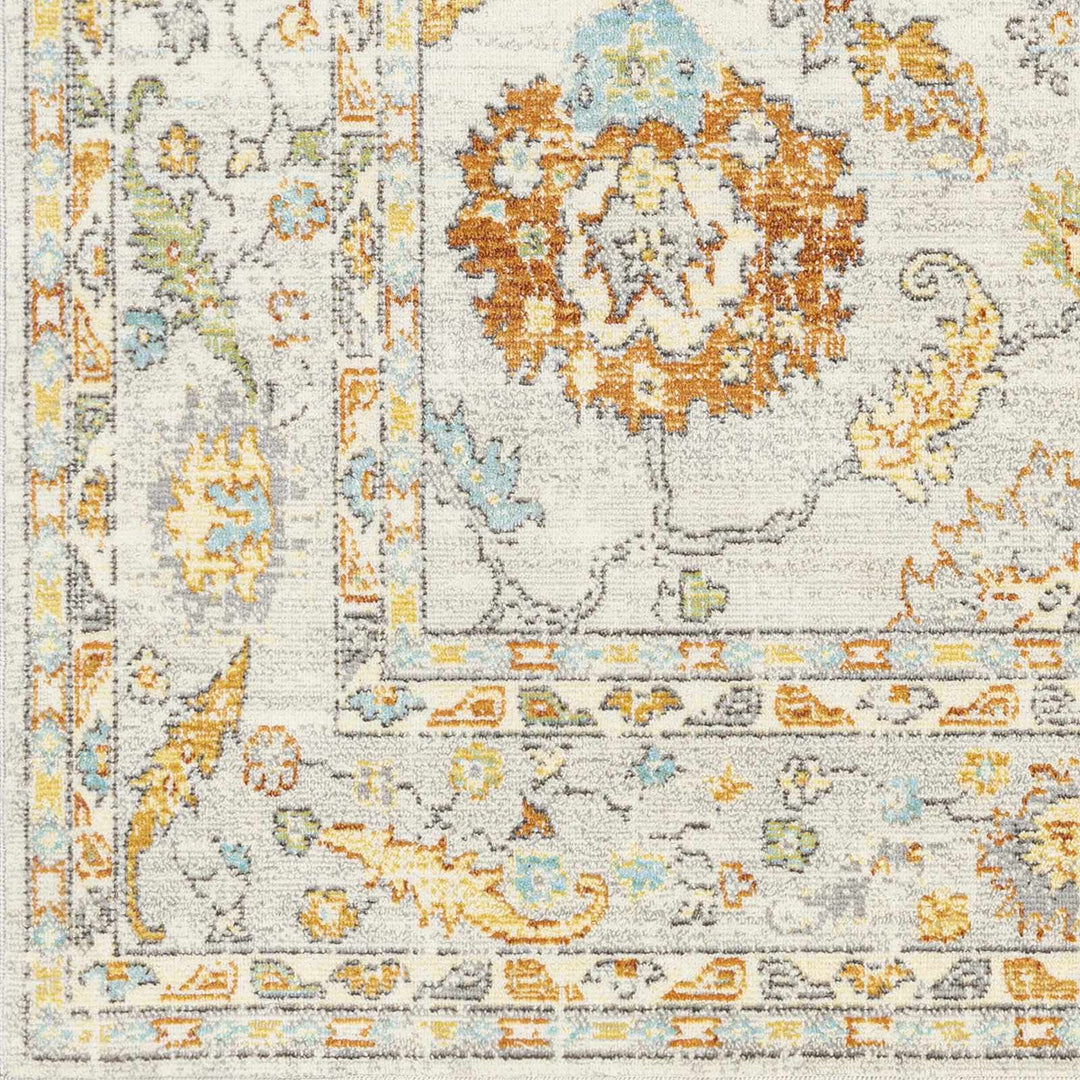 Traditional Floral Oushak Desing Ivory, Saffron, Charcoal, Beige, Brown, Ocean Blue area rug - The Rug Decor