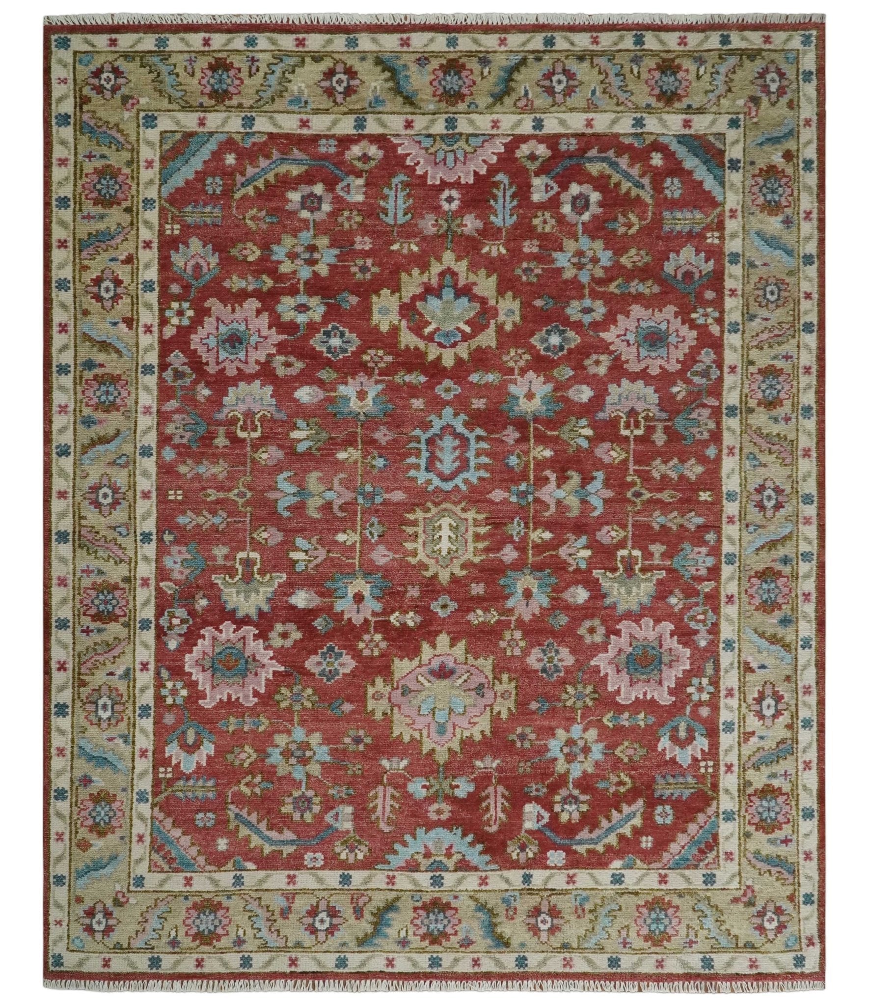 Flover red color mat rug. Turkish Oushak Rug. 2'6