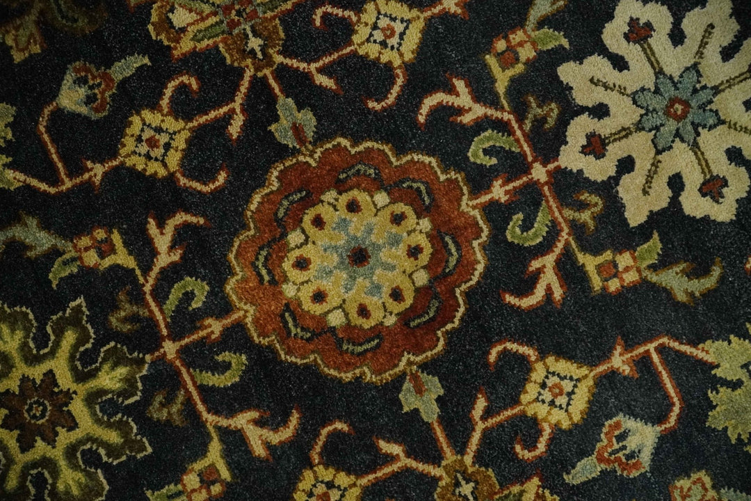 Traditional Floral Vintage Style Black and Olive Hand knotted 8x10 wool area Rug - The Rug Decor