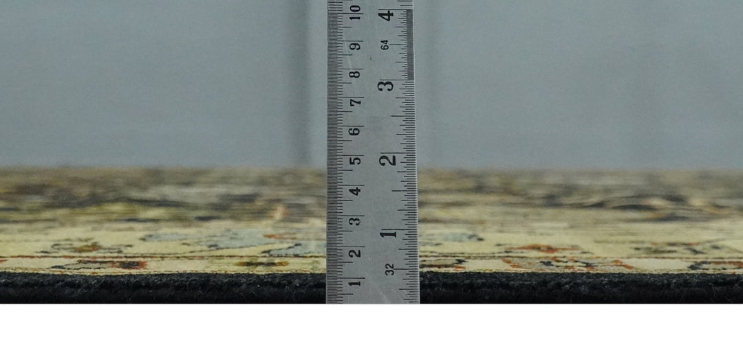 Traditional Floral Vintage Style Black and Olive Hand knotted 8x10 wool area Rug - The Rug Decor