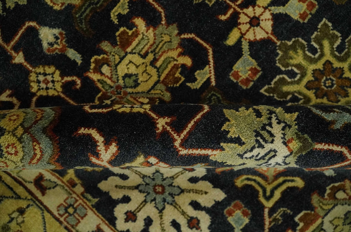 Traditional Floral Vintage Style Black and Olive Hand knotted 8x10 wool area Rug - The Rug Decor