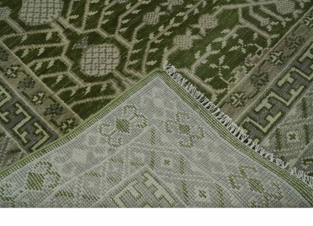 Traditional Hand knotted Royal Green and Ivory Turkish Design wool Area Rug - The Rug Decor