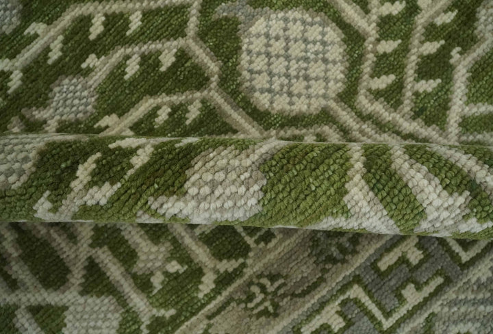 Traditional Hand knotted Royal Green and Ivory Turkish Design wool Area Rug - The Rug Decor