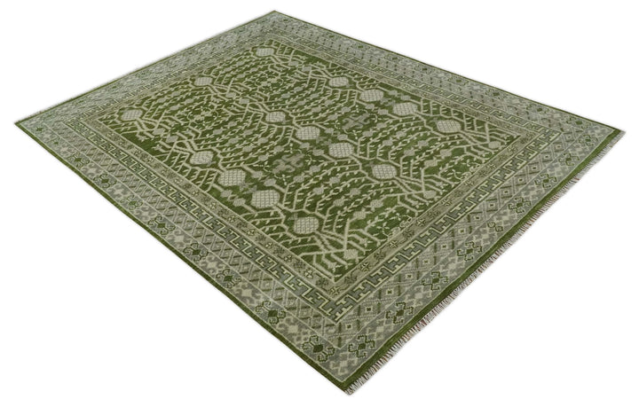 Traditional Hand knotted Royal Green and Ivory Turkish Design wool Area Rug - The Rug Decor