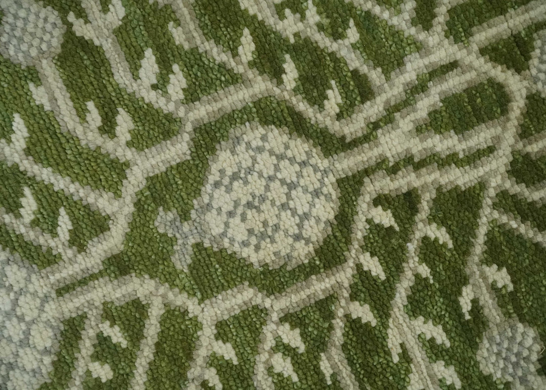 Traditional Hand knotted Royal Green and Ivory Turkish Design wool Area Rug - The Rug Decor