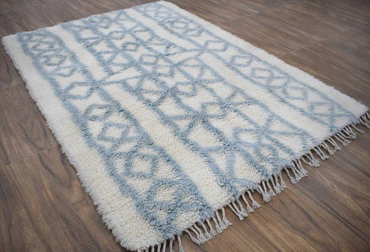 Traditional Hand Made New Zealand Wool Light Blue Moroccan 4' x 6' Rug | The Rug Decor | TRD171446 - The Rug Decor