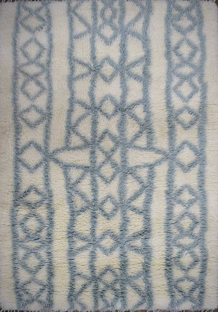 Traditional Hand Made New Zealand Wool Light Blue Moroccan 4' x 6' Rug | The Rug Decor | TRD171446 - The Rug Decor