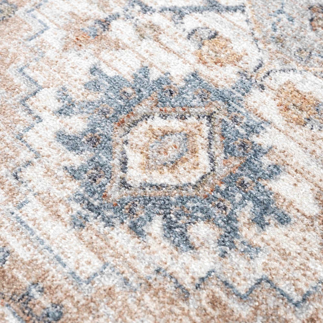 Traditional Heriz Charcoal, Ivory and Camel Medallion Washable area Rug - The Rug Decor