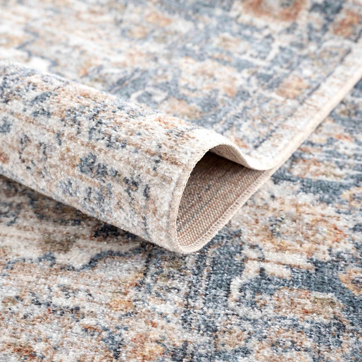 Traditional Heriz Charcoal, Ivory and Camel Medallion Washable area Rug - The Rug Decor