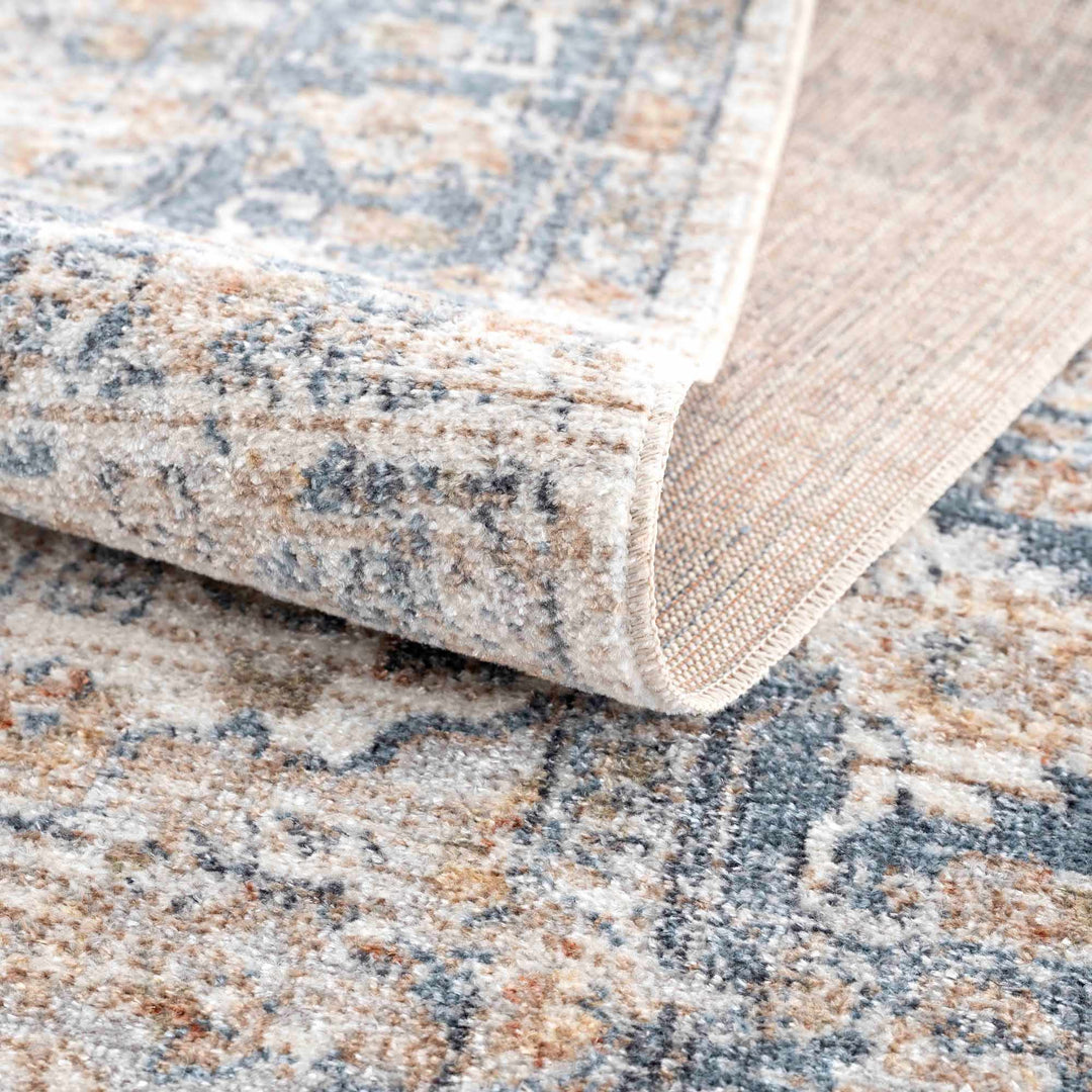 Traditional Heriz Charcoal, Ivory and Camel Medallion Washable area Rug - The Rug Decor