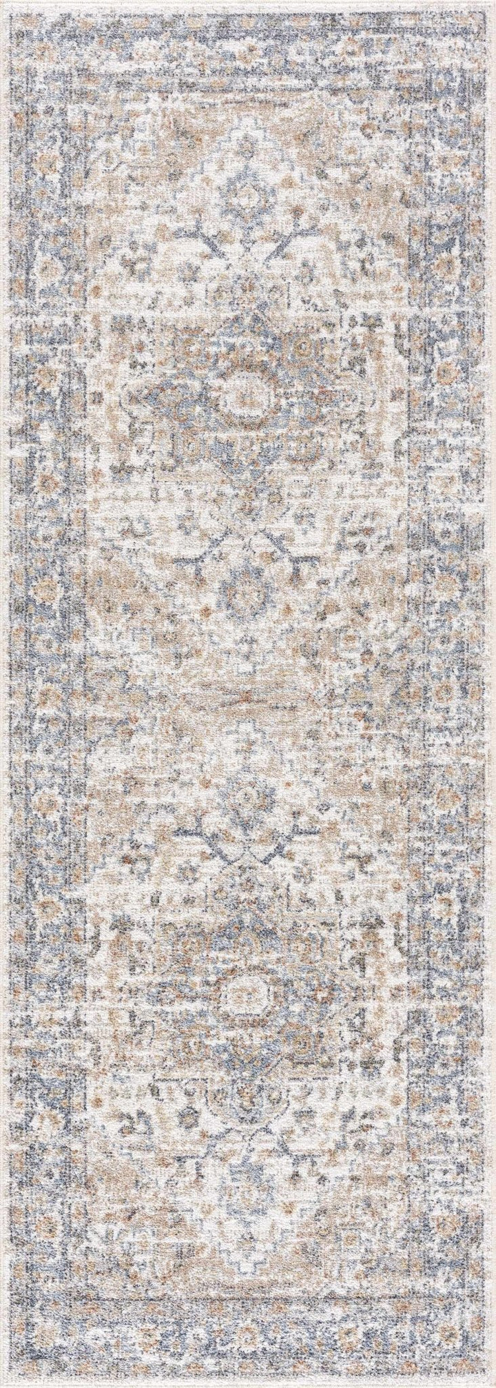 Traditional Heriz Charcoal, Ivory and Camel Medallion Washable area Rug - The Rug Decor