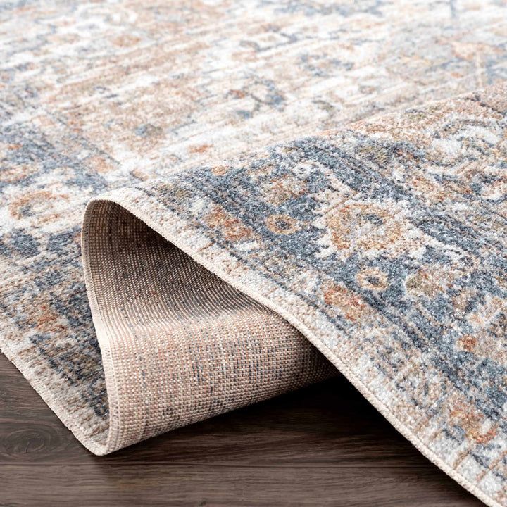 Traditional Heriz Charcoal, Ivory and Camel Medallion Washable area Rug - The Rug Decor