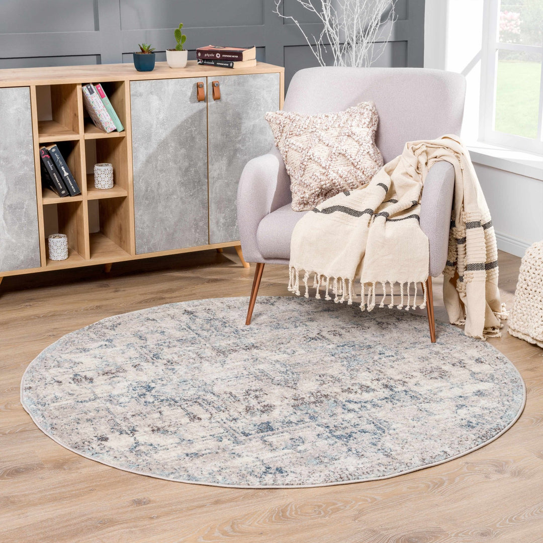 Traditional Heriz Design Beige, Blue and Brown Medium Pile Area Rug - The Rug Decor