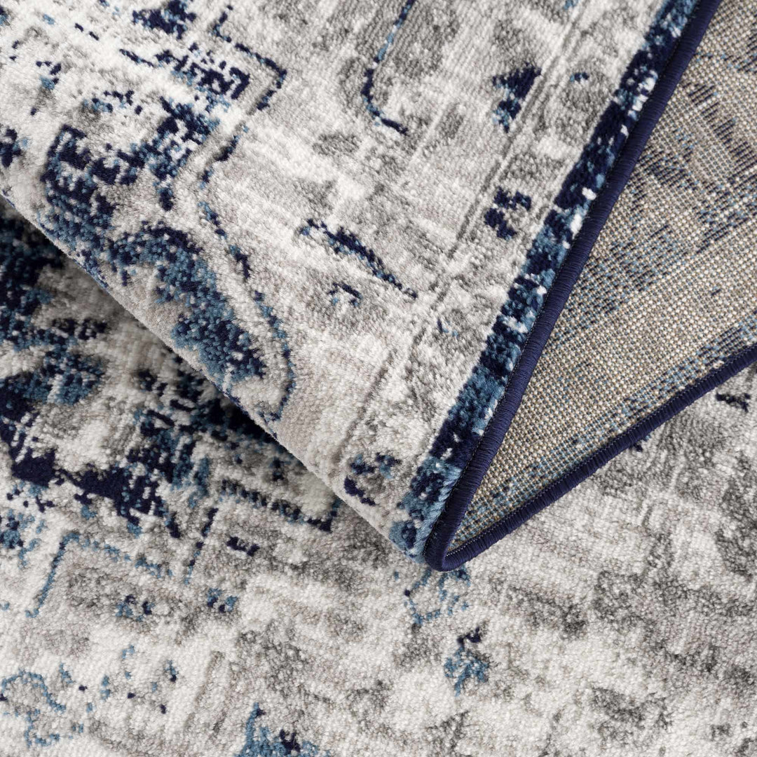 Traditional Heriz Design Blue, Gray and Ivory Jute Backing Area Rug - The Rug Decor