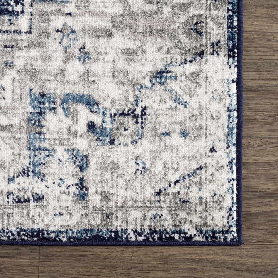 Traditional Heriz Design Blue, Gray and Ivory Jute Backing Area Rug - The Rug Decor