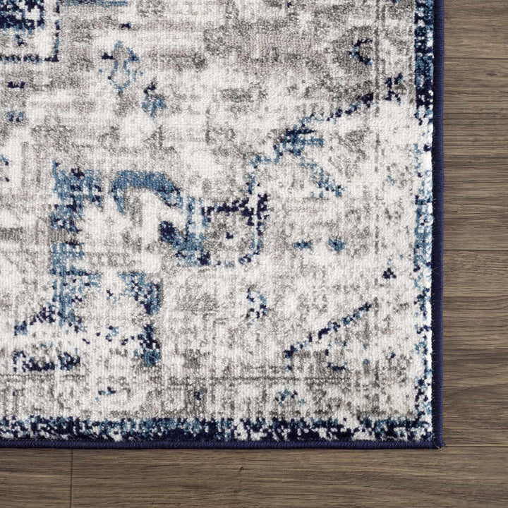 Traditional Heriz Design Blue, Gray and Ivory Jute Backing Area Rug - The Rug Decor