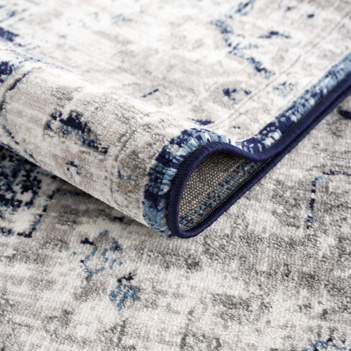 Traditional Heriz Design Blue, Gray and Ivory Jute Backing Area Rug - The Rug Decor