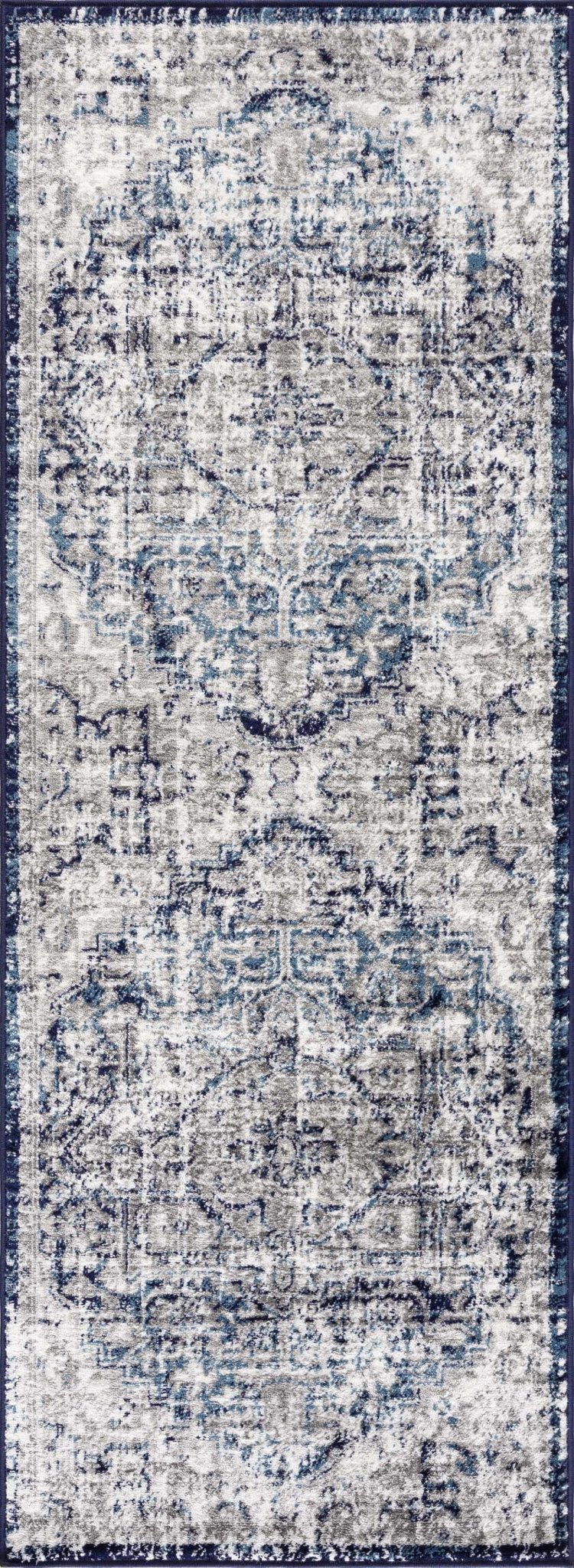 Traditional Heriz Design Blue, Gray and Ivory Jute Backing Area Rug - The Rug Decor