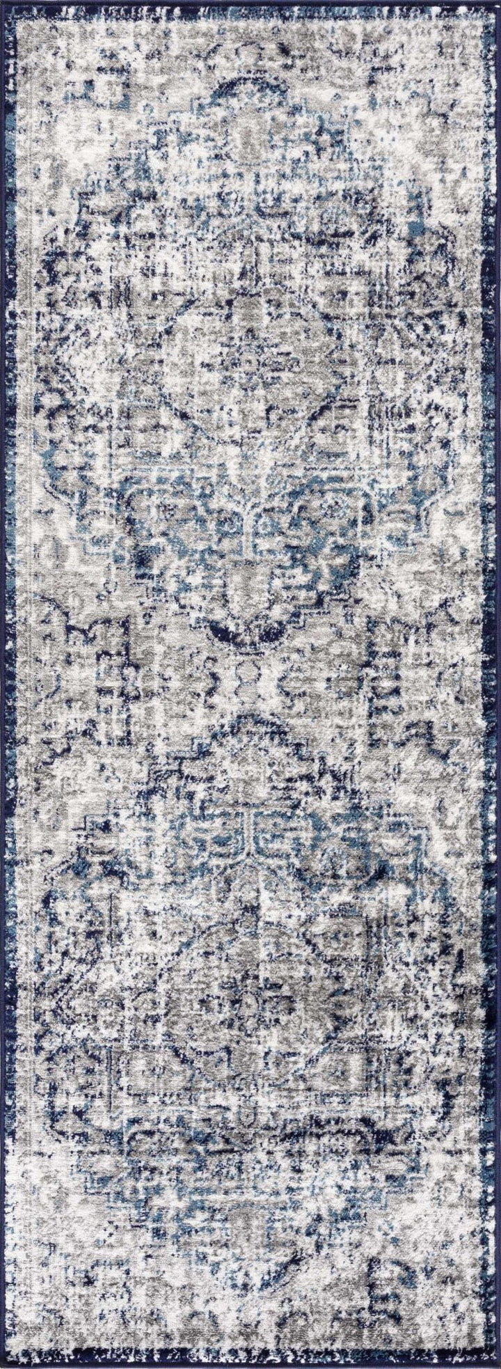 Traditional Heriz Design Blue, Gray and Ivory Jute Backing Area Rug - The Rug Decor