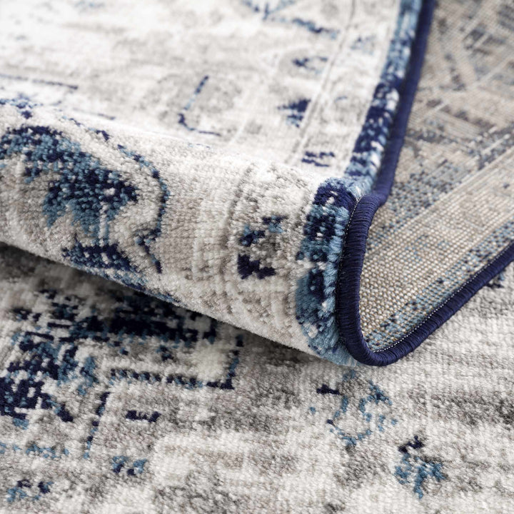 Traditional Heriz Design Blue, Gray and Ivory Jute Backing Area Rug - The Rug Decor